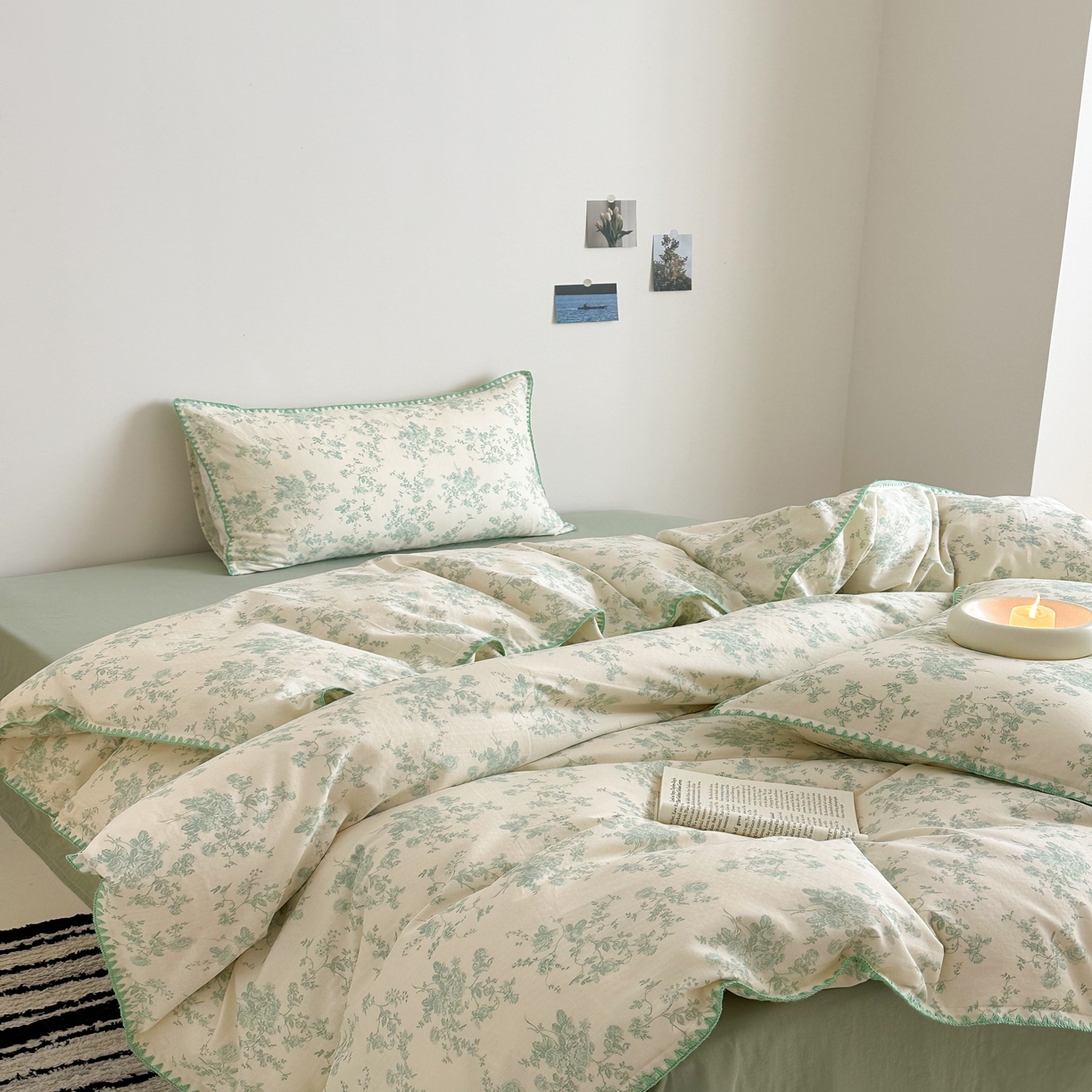 91家纺网 家纺一手货源 找家纺 2025新款工艺款全棉双层纱小清新贝壳边四件套 梨漫