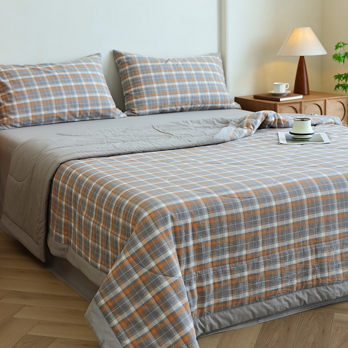 91家纺网 家纺一手货源 找家纺 雯雨家纺 2025新款A类无印风里外全棉纯棉水洗棉新疆棉花夏被夏凉被空调被 南国-灰