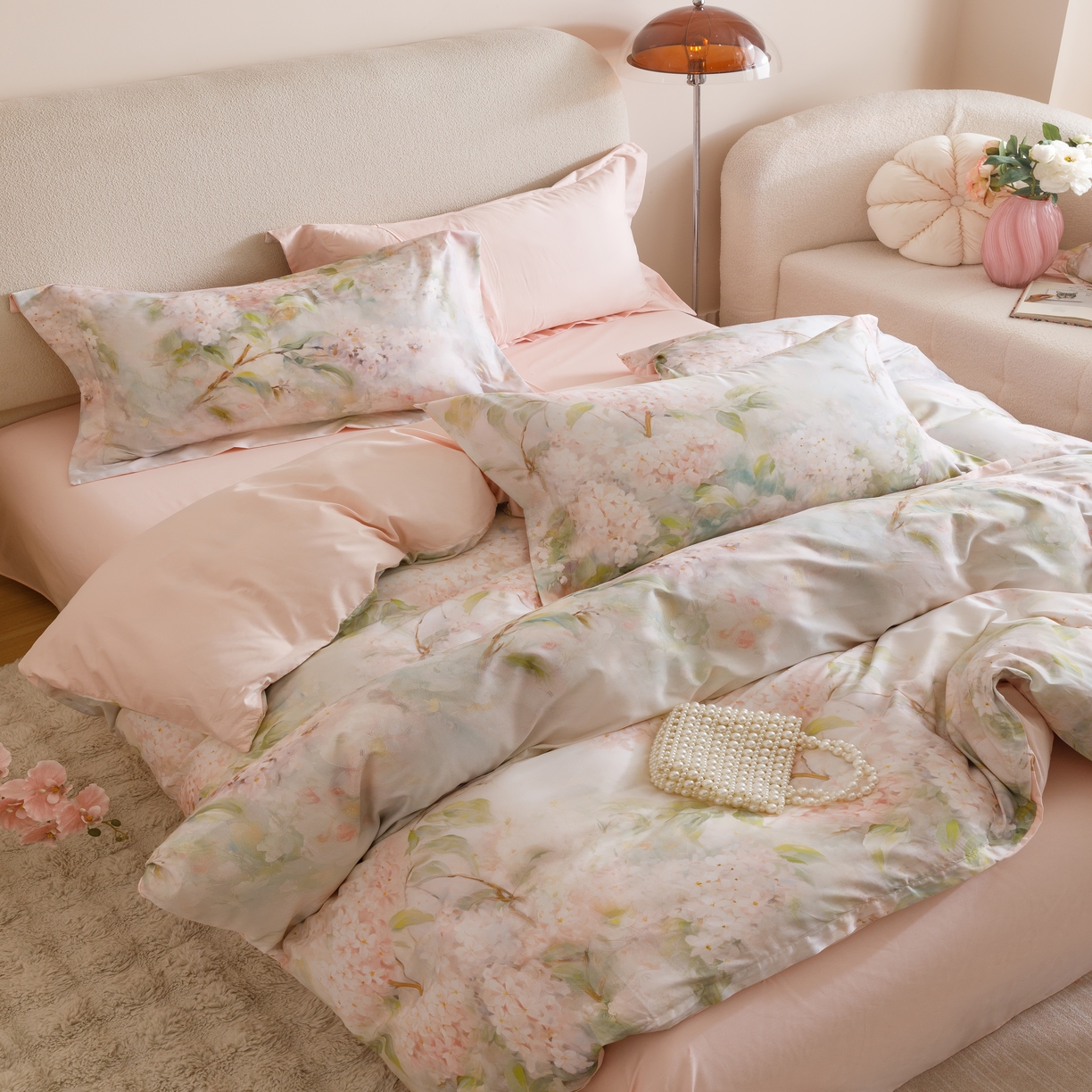 91家纺网 家纺一手货源 找家纺 2025新款【如梦令】红金裸盖棉四件套（标准号 全网控价） 花想容