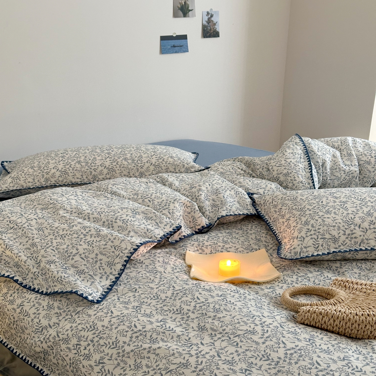 91家纺网 家纺一手货源 找家纺 2025新款工艺款全棉双层纱小清新贝壳边四件套 涟漪