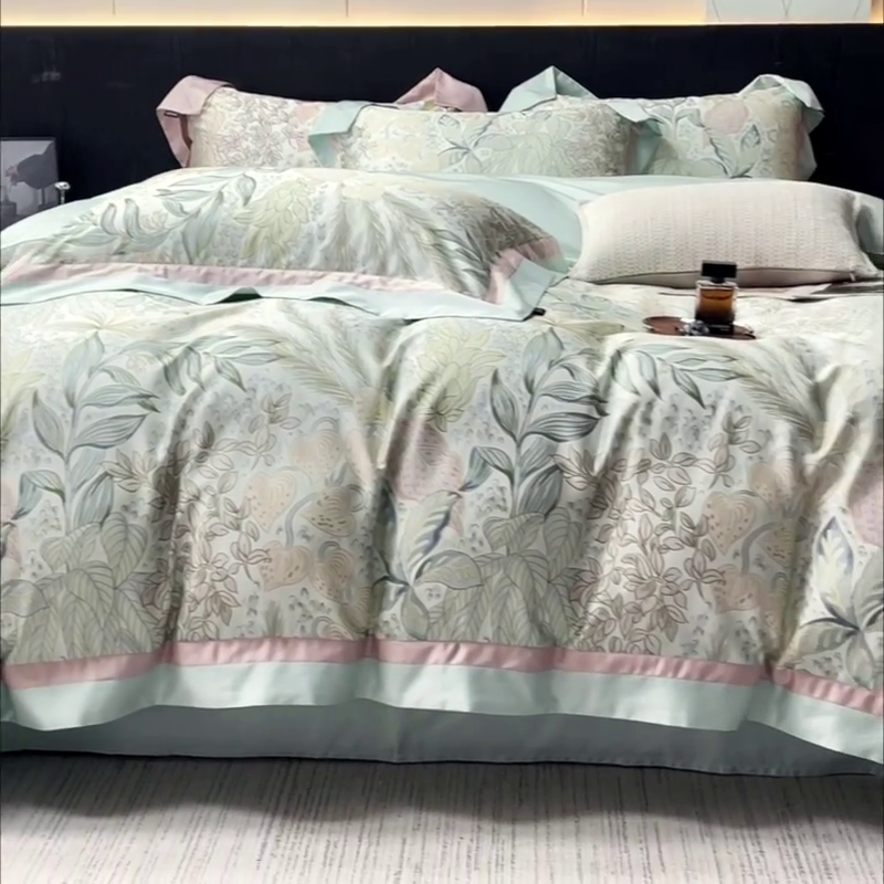 91家纺网 家纺一手货源 找家纺 2025高端轻奢A类母婴级天丝棉全工艺刺绣四件套纯棉全棉高端春夏季丝滑裸睡床上用品  沐瑾