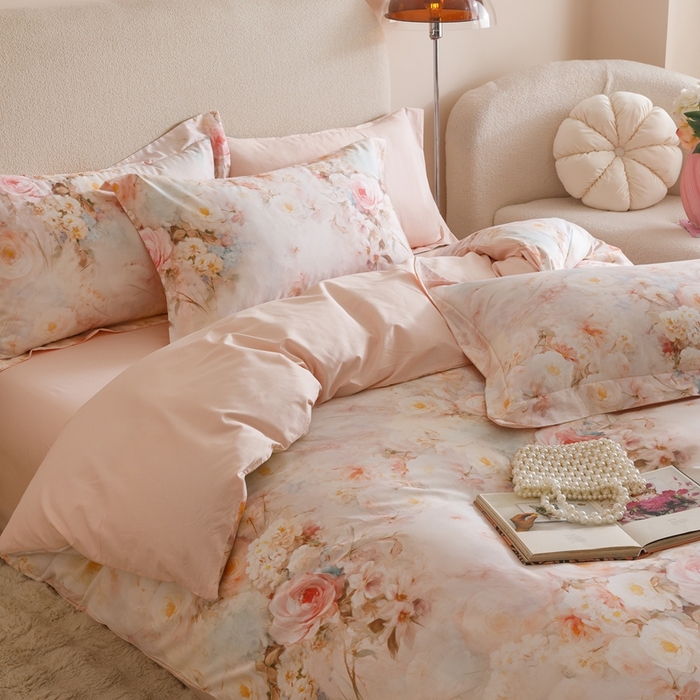 91家纺网 家纺一手货源 找家纺 2025新款全棉纯棉【如梦令】红金裸盖棉四件套【标准号全网控价（折后券后）不低于199元】 茉白予香