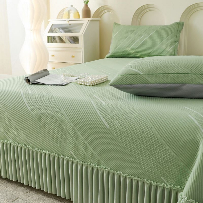 91家纺网 家纺一手货源 找家纺 2025新款亲肤流星雨冰丝席床裙 绿色