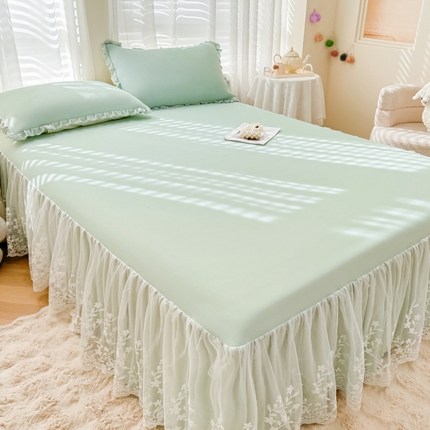 LIFE.丽芙 2025春夏新款独家研发太空层凉感软席双层蕾丝边冰丝凉席床裙款 水绿