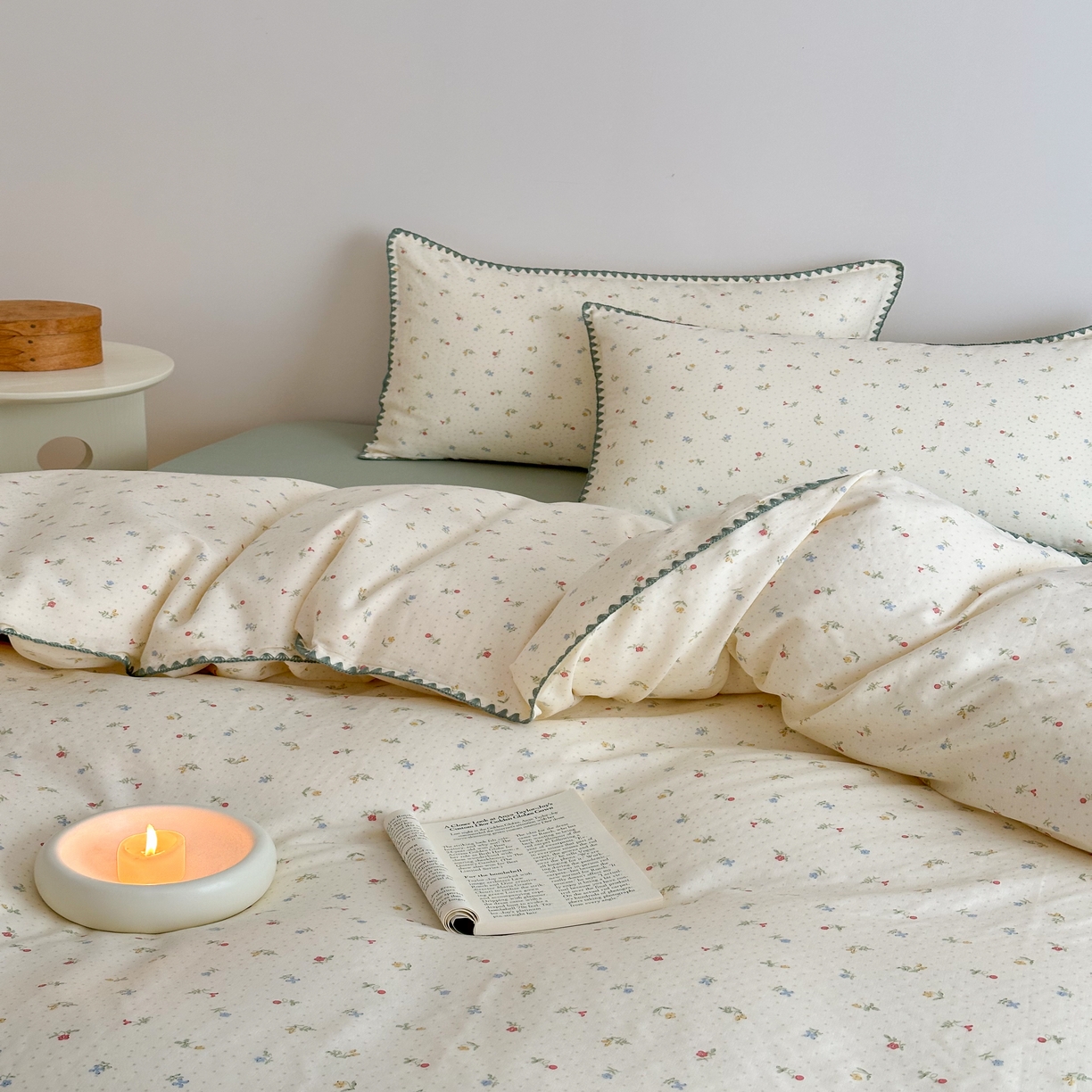 91家纺网 家纺一手货源 找家纺 2025新款春夏新品工艺款全棉双层纱贝壳边四件套 夏日