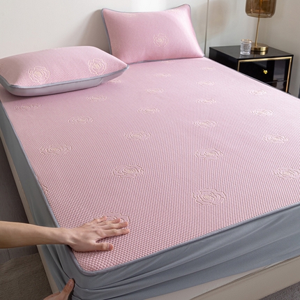 鑫姿 2025新款A类凉感冰豆豆凉席山茶花系列 山茶花床笠款-粉