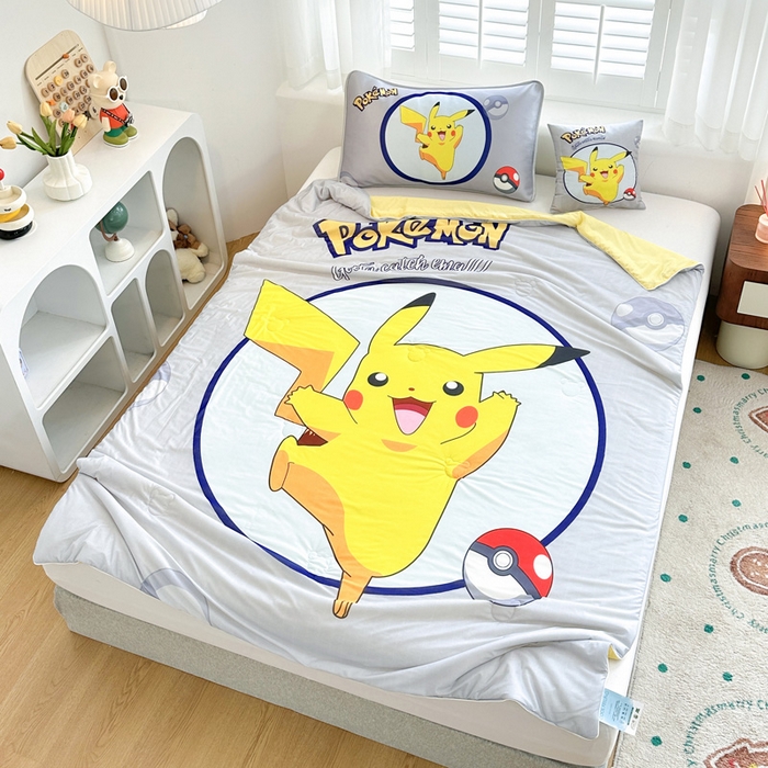 91家纺网 家纺一手货源 找家纺 ds生活馆 2025新款A类大版卡通凉感丝夏被 宝可梦