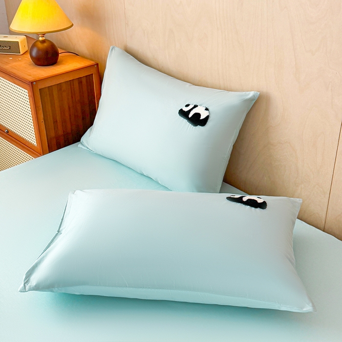 91家纺网 家纺一手货源 找家纺 澳梵家居 2025新款A类全棉毛巾绣床笠 熊猫-水蓝