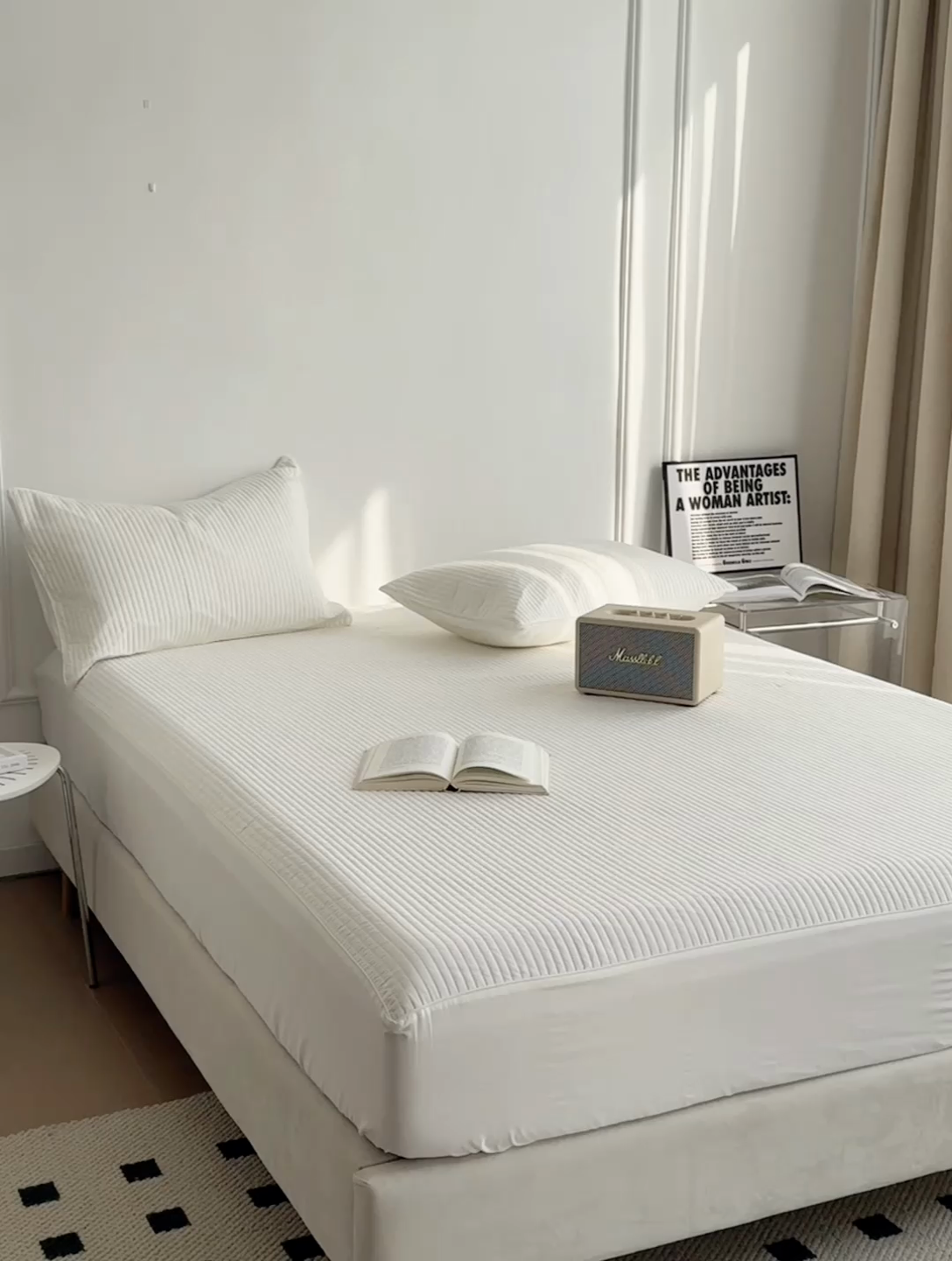 91家纺网 家纺一手货源 找家纺 法芙娜家纺 2025新款全棉40S水洗棉床笠 白色