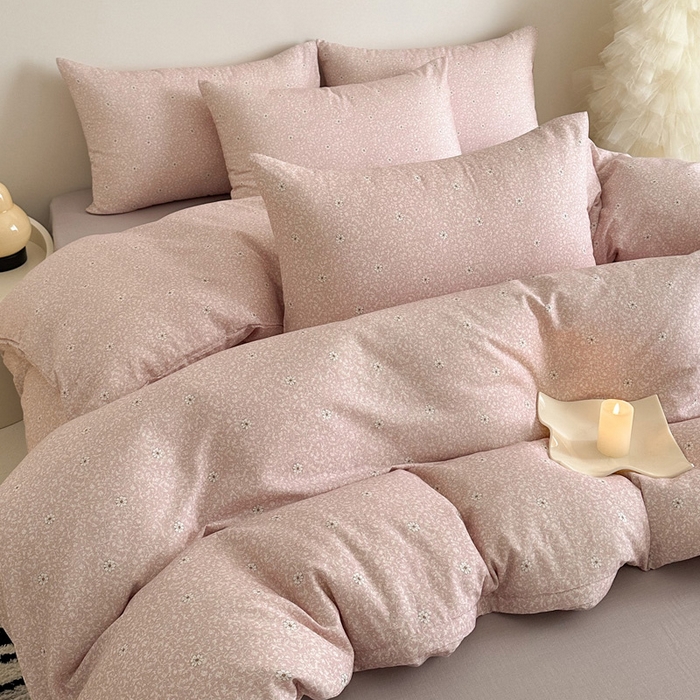 91家纺网 家纺一手货源 找家纺 塞纳 2026新款.全棉有氧双层纱四件套-场景一 流薇纱-红