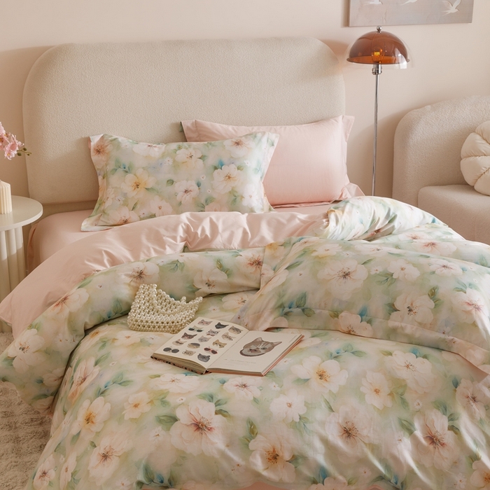 91家纺网 家纺一手货源 找家纺 （总）2025新款全棉纯棉【如梦令】红金裸盖棉四件套【标准号全网控价（折后券后）不低于199元】