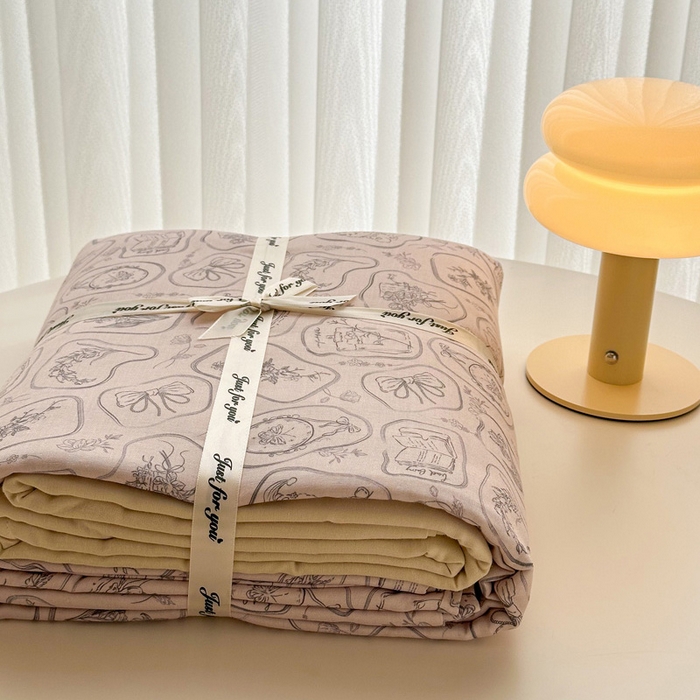 91家纺网 家纺一手货源 找家纺 塞纳 2026新款.全棉有氧双层纱四件套-场景一 浪漫主义-灰