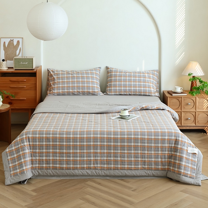 91家纺网 家纺一手货源 找家纺 雯雨家纺 2025新款A类无印风里外全棉纯棉水洗棉新疆棉花夏被夏凉被空调被 南国-灰