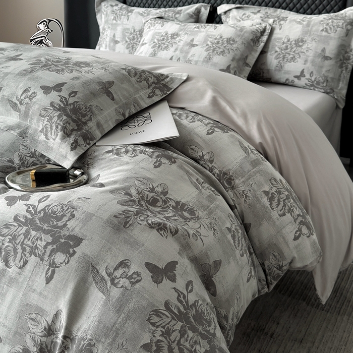 91家纺网 家纺一手货源 找家纺 朵希曼 2025新款轻奢全棉提花系列四件套 知画-灰