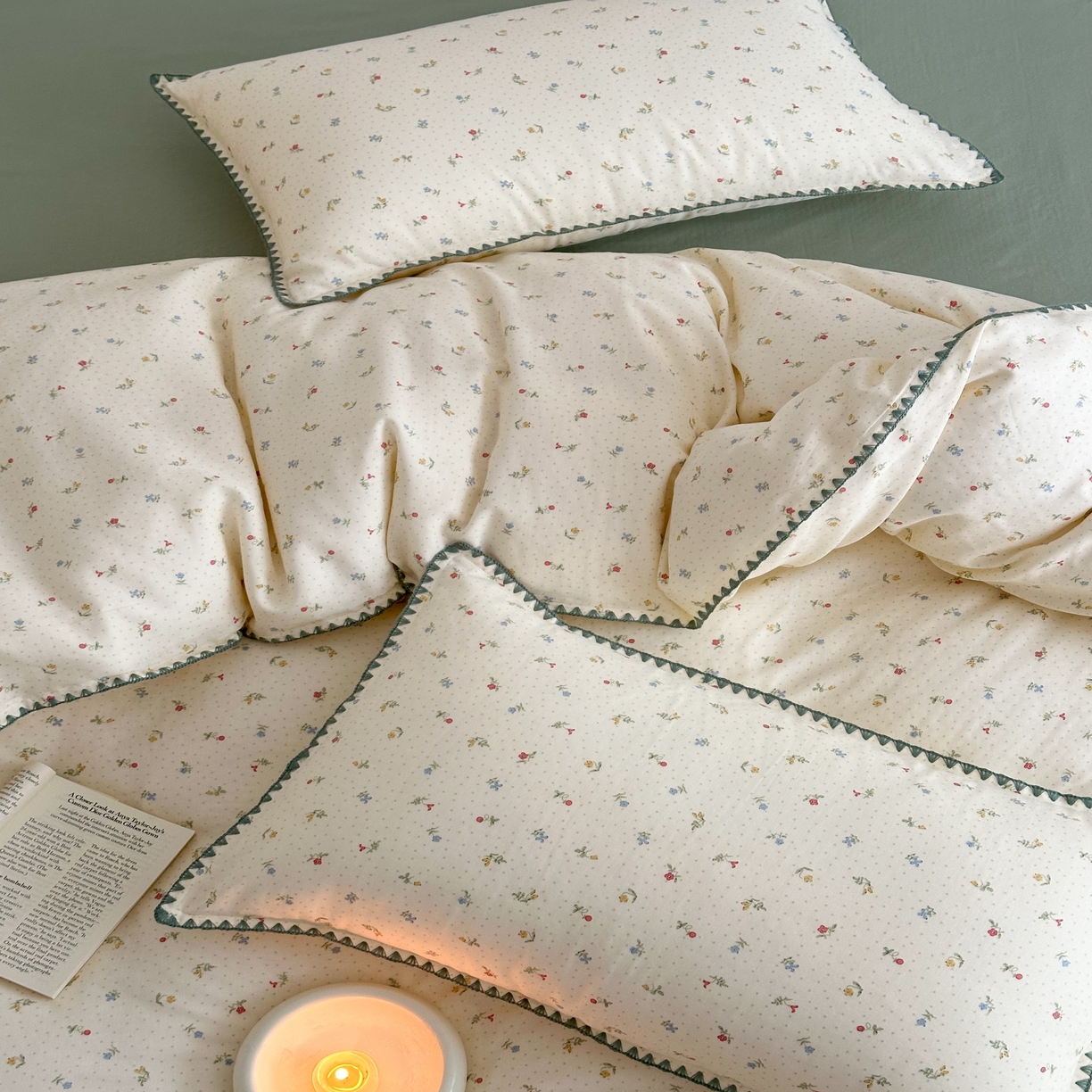 91家纺网 家纺一手货源 找家纺 2025新款工艺款全棉双层纱小清新贝壳边四件套 夏日