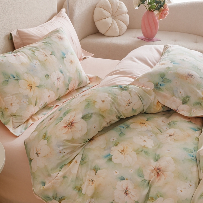 91家纺网 家纺一手货源 找家纺 （总）2025新款全棉纯棉【如梦令】红金裸盖棉四件套【标准号全网控价（折后券后）不低于199元】