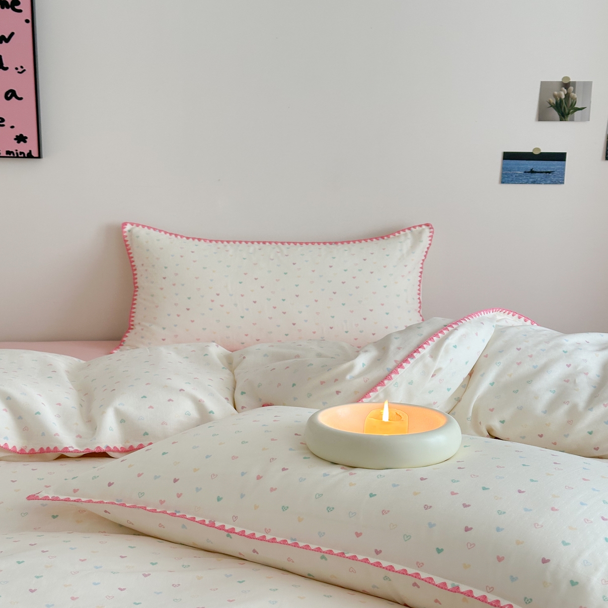 91家纺网 家纺一手货源 找家纺 2025新款工艺款全棉双层纱小清新贝壳边四件套 简爱