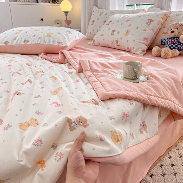 91家纺网 家纺一手货源 找家纺 一加一 2025新款A棉B水洗棉大豆夏被四件套 酷卡小狗