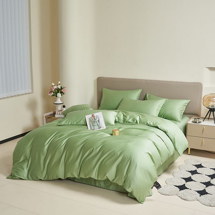 91家纺网 家纺一手货源 找家纺 暖芯家纺 2025新款60S黑标全棉四件套 翠微绿