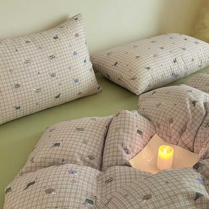 91家纺网 家纺一手货源 找家纺 塞纳 2026新款.全棉有氧双层纱四件套-场景一 追觅-黄