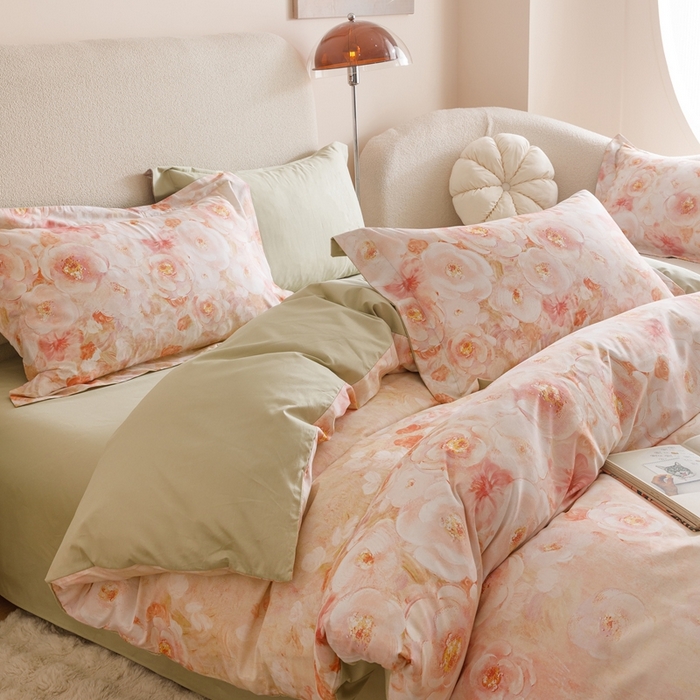 91家纺网 家纺一手货源 找家纺 2025新款全棉纯棉【如梦令】红金裸盖棉四件套【标准号全网控价（折后券后）不低于199元】 梦幻花园