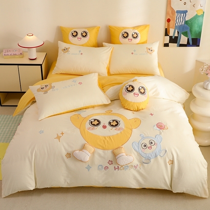 绒棉世家 2025绒棉世家新款全棉水洗棉贴布绣专版四件套 蛋仔