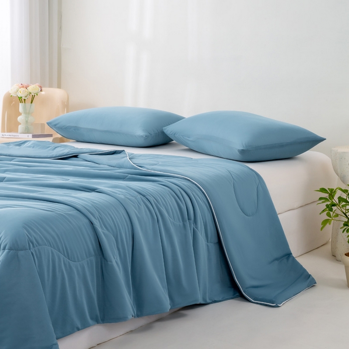 91家纺网 家纺一手货源 找家纺 好梦来家纺（原锦茂家纺） 2025新款印花凉感丝抗菌夏被 深蓝