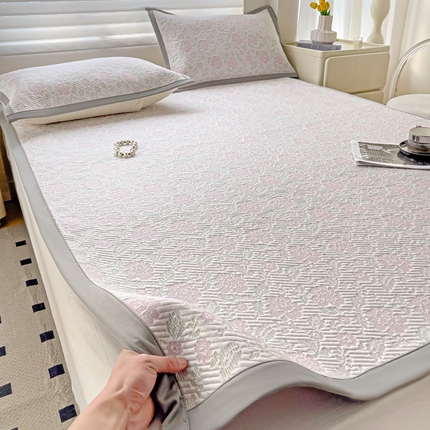 富馨莱 2025新款A类480克PE凉感凉豆豆凉席三件套和单件平铺款 玫瑰花园-粉