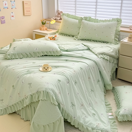 91家纺网 家纺一手货源 找家纺 （总）慕克斯 2025新款奶小棉韩版床盖款夏被四件套