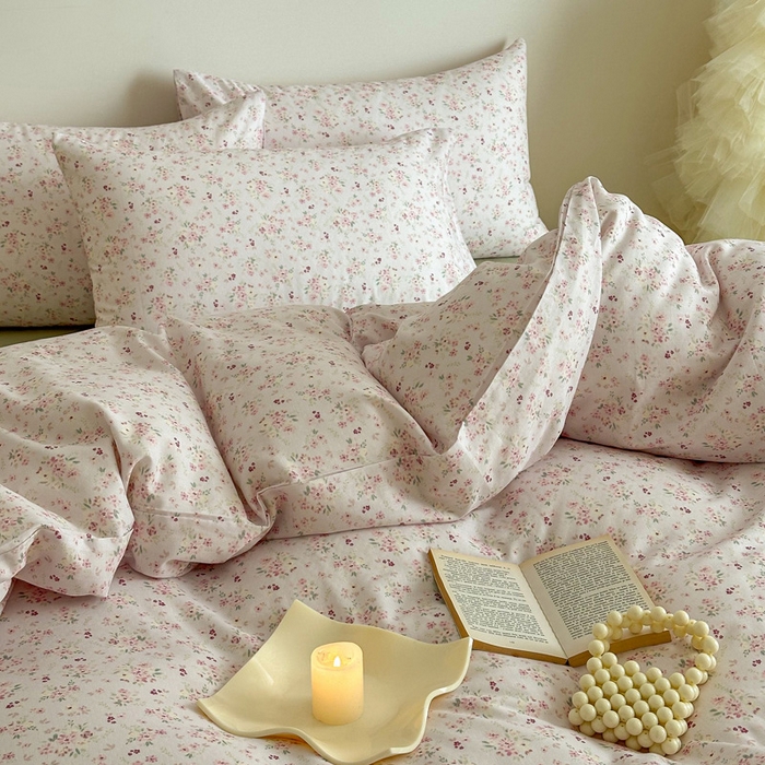 91家纺网 家纺一手货源 找家纺 塞纳 2026新款.全棉有氧双层纱四件套-场景一 拾秋-米粉