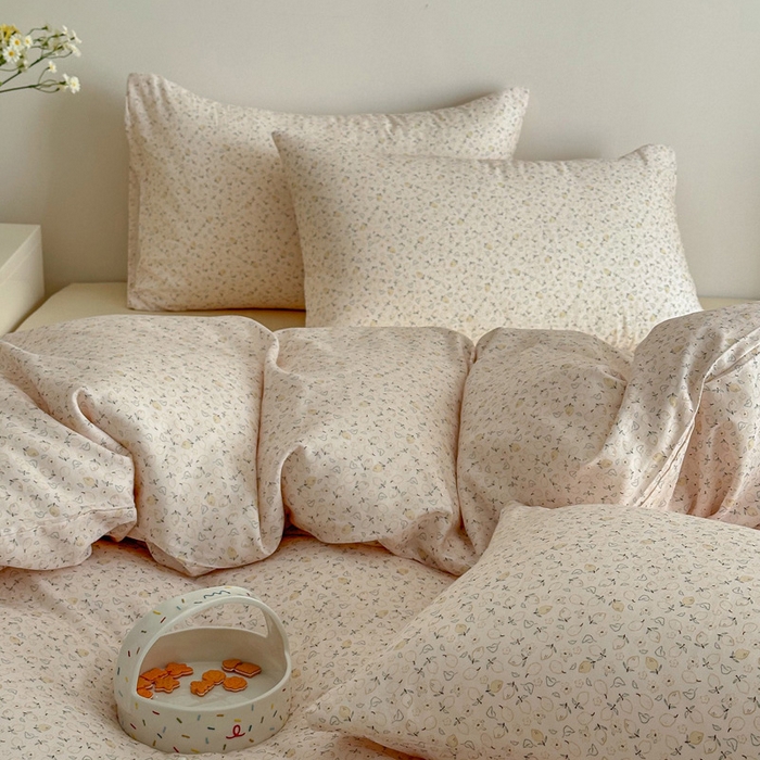 91家纺网 家纺一手货源 找家纺 塞纳 2026新款.全棉有氧双层纱四件套-场景一 柠语-桔