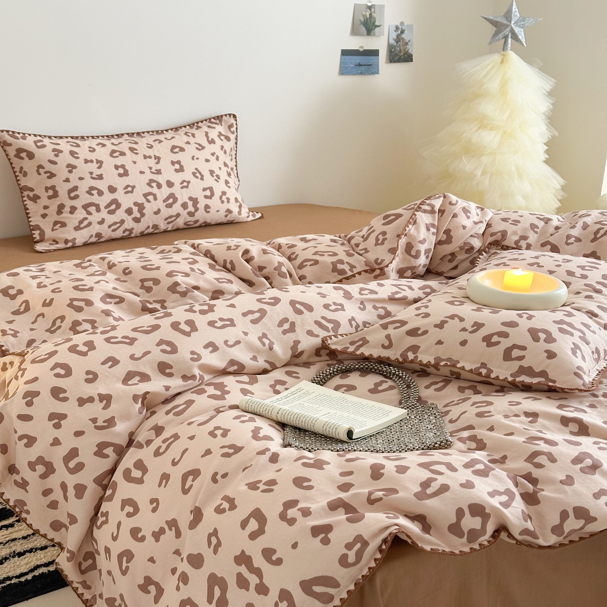 91家纺网 家纺一手货源 找家纺 2025新款工艺款全棉双层纱小清新贝壳边四件套 星野