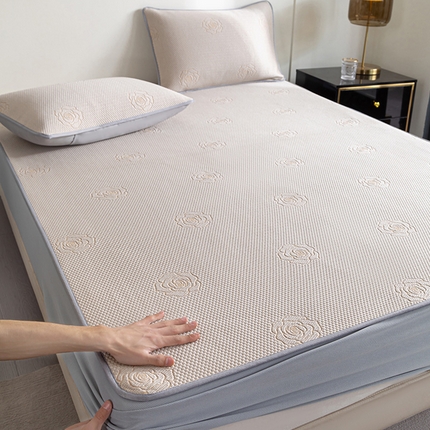 鑫姿 2025新款A类凉感冰豆豆凉席山茶花系列 山茶花床笠款-卡其