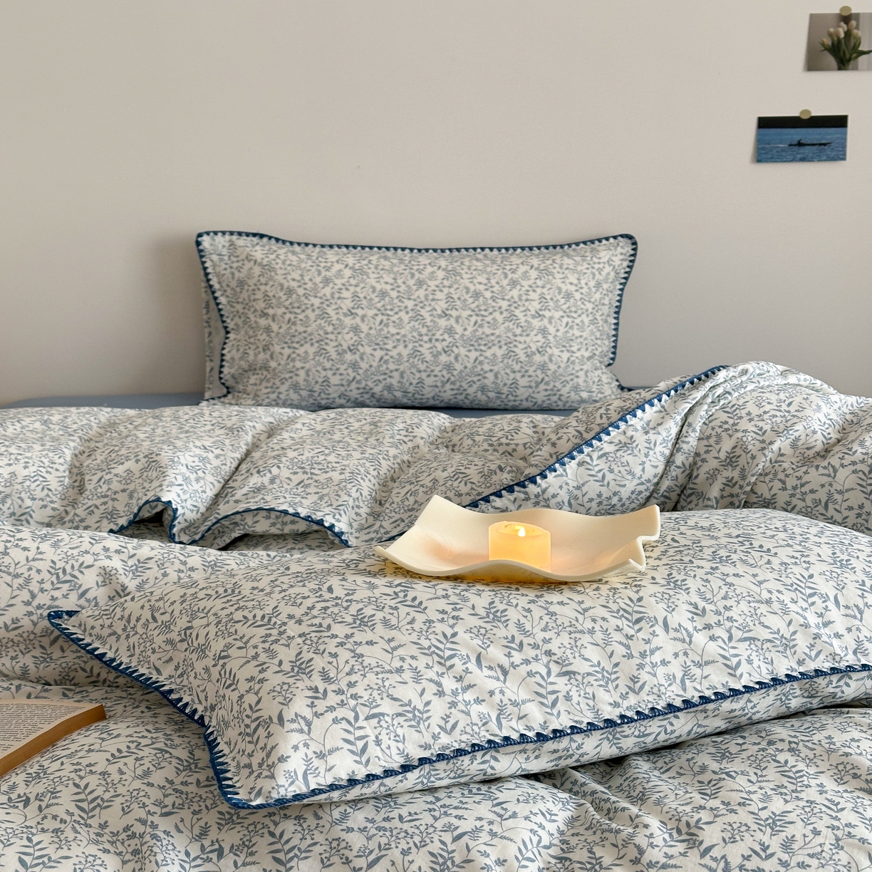 91家纺网 家纺一手货源 找家纺 2025新款工艺款全棉双层纱小清新贝壳边四件套 涟漪