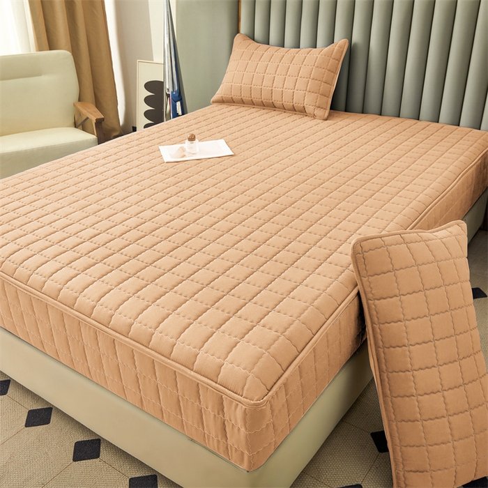 91家纺网 家纺一手货源 找家纺 欧邦 2025新款水洗原棉六面全包夹棉床笠 羊驼色