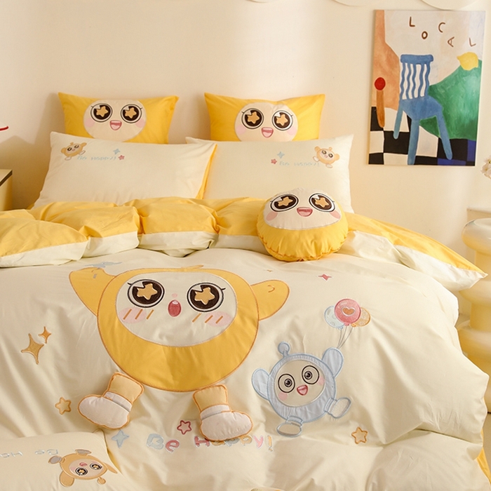 91家纺网 家纺一手货源 找家纺 绒棉世家 2025绒棉世家新款全棉水洗棉贴布绣专版四件套 蛋仔