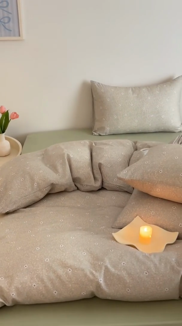 91家纺网 家纺一手货源 找家纺 2025新款全棉有氧A类母婴级双层纱印花四件套 流薇纱-绿