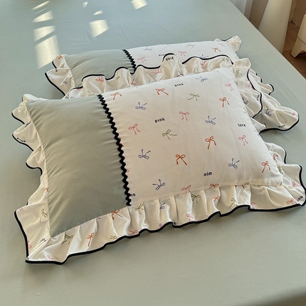 91家纺网 家纺一手货源 找家纺 大麦家纺 2025新款韩式花边亲肤棉四件套 蝴蝶结