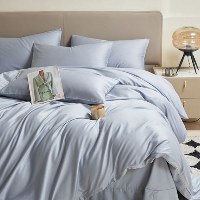 91家纺网 家纺一手货源 找家纺 暖芯家纺 2025新款60S黑标全棉四件套 浅蓝灰