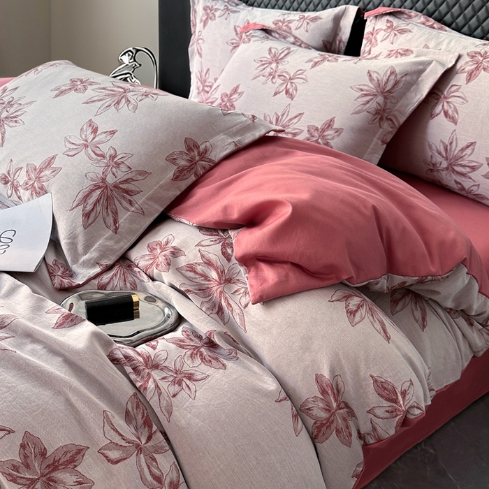 91家纺网 家纺一手货源 找家纺 朵希曼 2025新款轻奢全棉提花系列四件套 晚棠 红