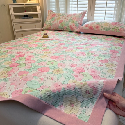 席佬大 2025新款高克重卡通数码印花冰藤席床席床笠款 繁花-平铺款