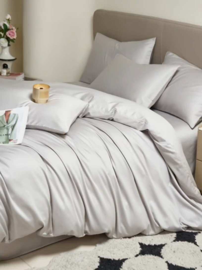 91家纺网 家纺一手货源 找家纺 暖芯家纺 2025新款60S黑标全棉四件套 浅松灰