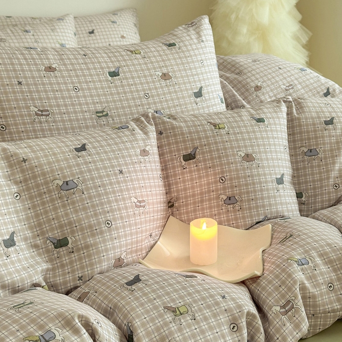 91家纺网 家纺一手货源 找家纺 塞纳 2026新款.全棉有氧双层纱四件套-场景一 追觅-黄