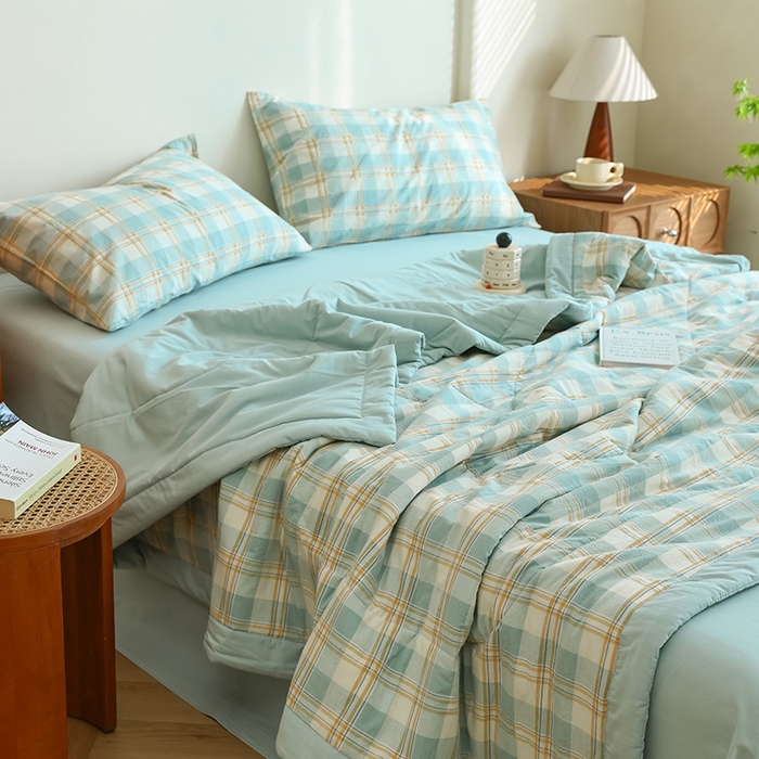 91家纺网 家纺一手货源 找家纺 雯雨家纺 2025新款A类无印风里外全棉纯棉水洗棉新疆棉花夏被夏凉被空调被 遇见蓝