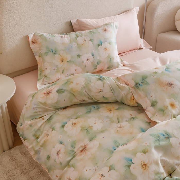 91家纺网 家纺一手货源 找家纺 2025新款全棉纯棉【如梦令】红金裸盖棉四件套【标准号全网控价（折后券后）不低于199元】 春意浓