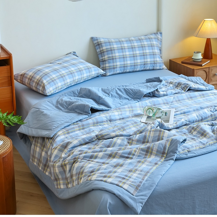 91家纺网 家纺一手货源 找家纺 雯雨家纺 2025新款A类无印风里外全棉纯棉水洗棉新疆棉花夏被夏凉被空调被 海域兰