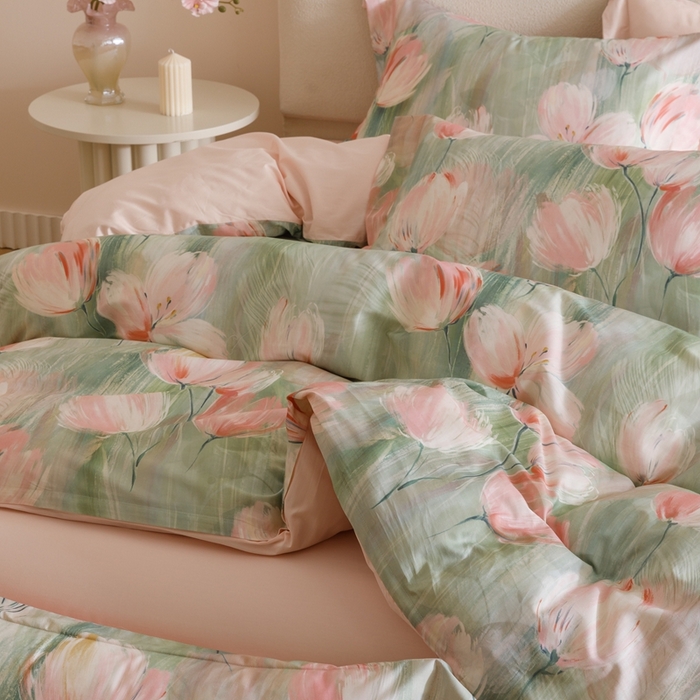 91家纺网 家纺一手货源 找家纺 2025新款全棉纯棉【如梦令】红金裸盖棉四件套【标准号全网控价（折后券后）不低于199元】 青枝柔蔓