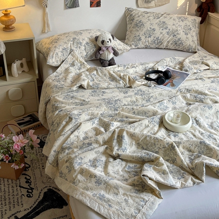 耀悦家纺 2025新款A类纯棉棉纱夏被60支大豆纤维夏凉被双层纱 青怜