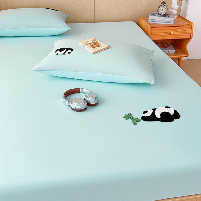 91家纺网 家纺一手货源 找家纺 澳梵家居 2025新款A类全棉毛巾绣床笠 熊猫-水蓝