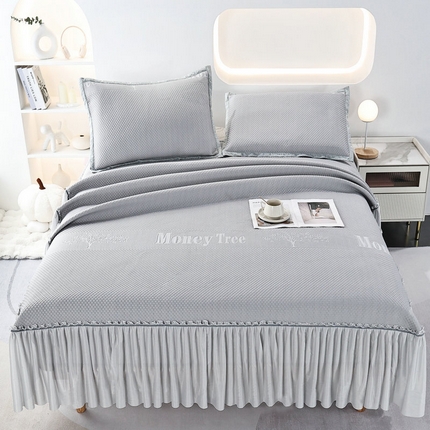 新月家纺（锦威郎）2025新款凉爽亲肤凉豆豆床裙 发财树床裙灰色